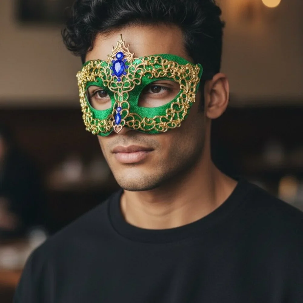 Green masquerade mask, cosplay mask, Halloween mask, Venetian mask, Prom mask